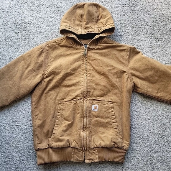 Vintage Carhartt J130M Active Jacket Men Large Tan Work Hoodie Quilt Lined Duck - Picture 2 of 16